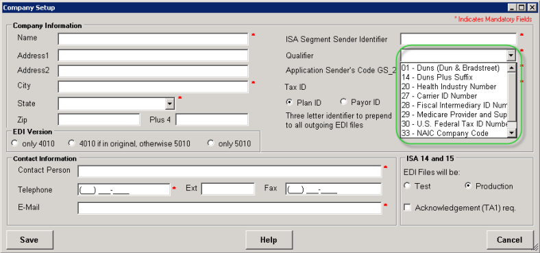 Company Setup_drop-down menu