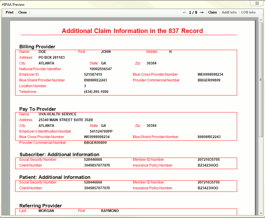 Additional Information, not on the standard form, is also displayed on extra page.