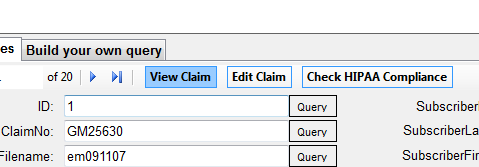 Records in the database can be viewed in the standard forms, edited in the claim entry screens and the HIPAA compliance of the data can be checked