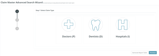 Claim Master Advanced Search Wizard