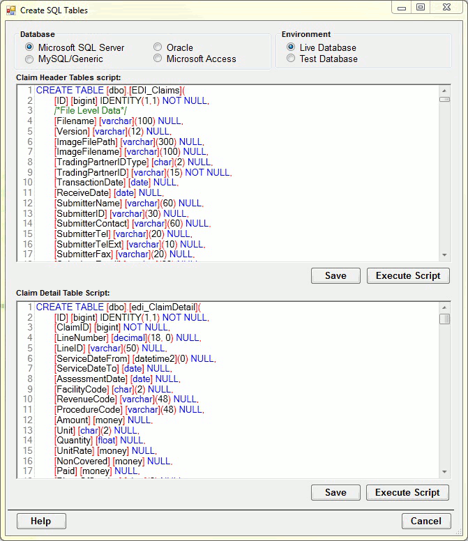 Scripts and a screen to create the tables are provided.