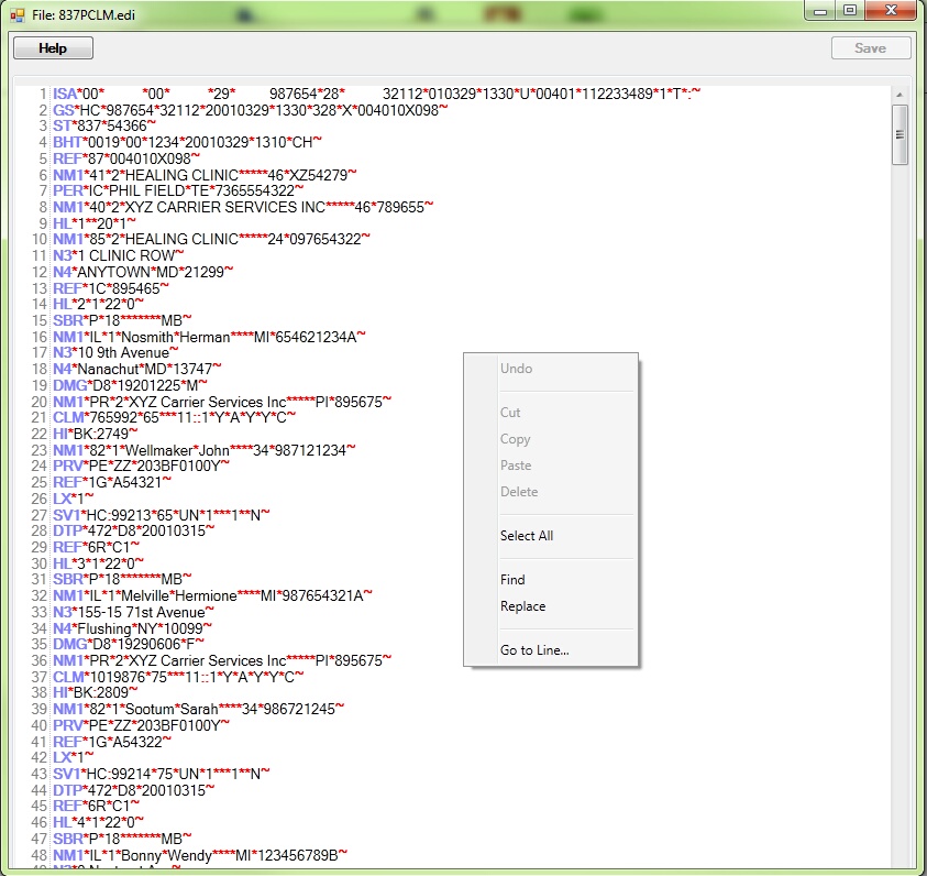 The built-in EDI Editor displays the raw file color coded and formatted.
