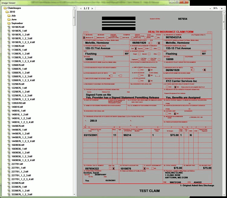 Built-in Image Viewer with PDF image of a multi-page claim.