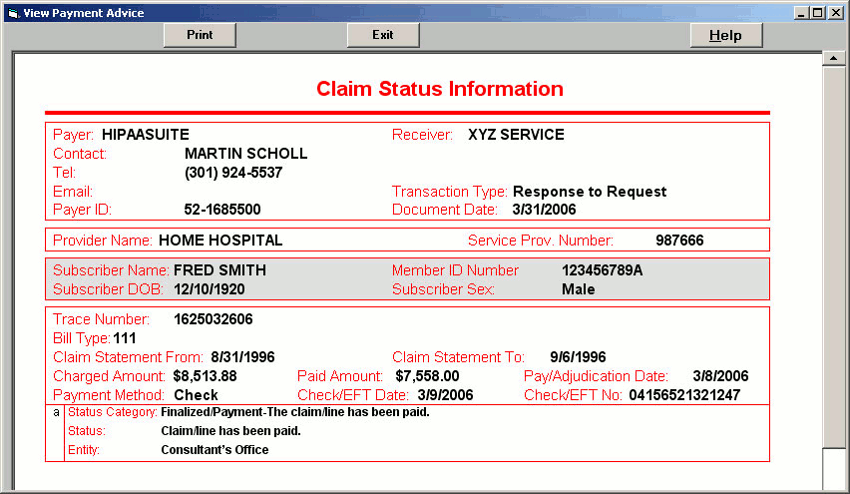 Claim status request information can be exported to any ODBC aware database such as SQL server, Oracle and MySQL. Two tables, header and detail are used for this purpose.The following picture shows the configuration screen for the database. Features included with basic module: