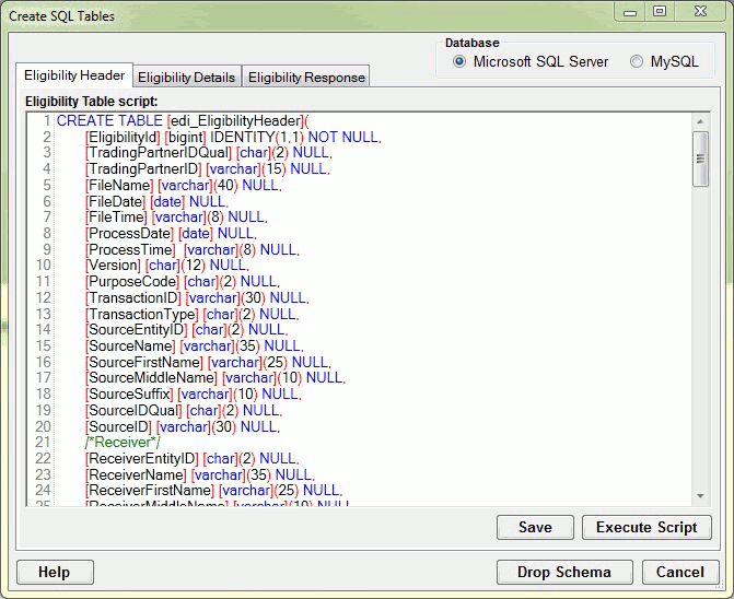 Eligibility Responder CreateTable